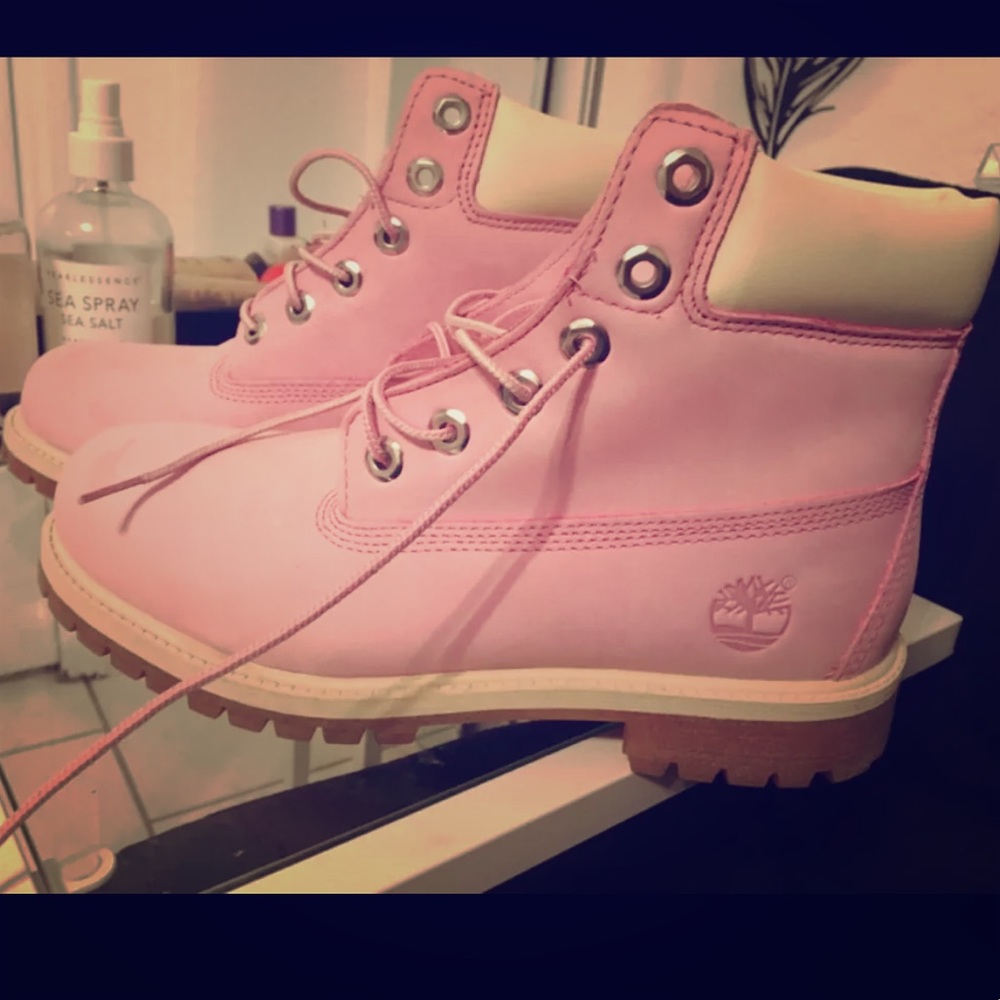 Pink timberland booties